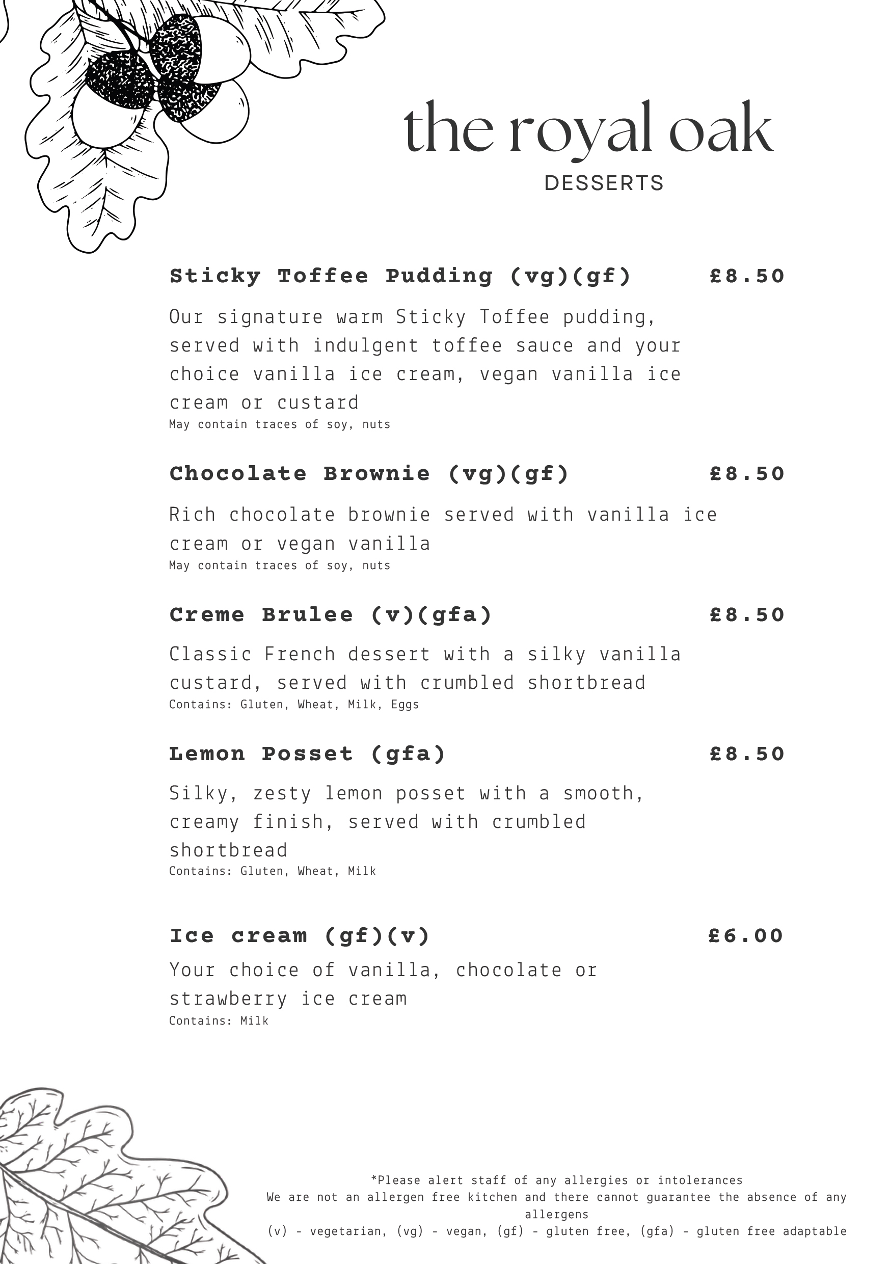 Dessert Menu